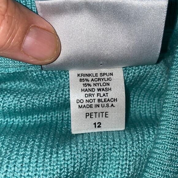 VTG Mita 12P Aqua Collared, Button Front Cable Knit Short Sleeve Top/Skirt Set - Picture 7 of 7